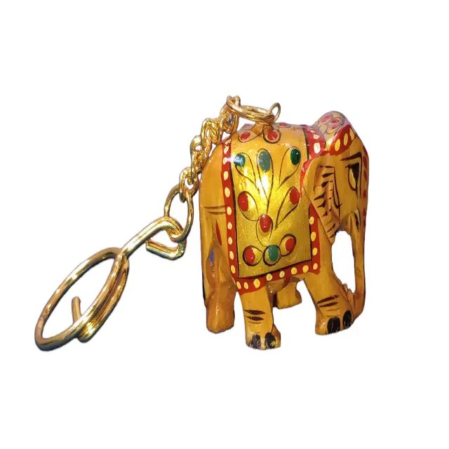 Keychain Voi tay sơn với meena làm việc trên Gỗ & voi sơn Keychain, Ấn Độ lưu niệm cho món quà