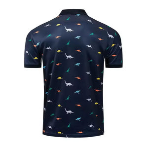 Men's Dark Blue Short Sleeve Polo <b>Shirt</b> With Colorful <b>Dinosaur</b> Print Quick Dry Knitted Casual Design - Product Image 3
