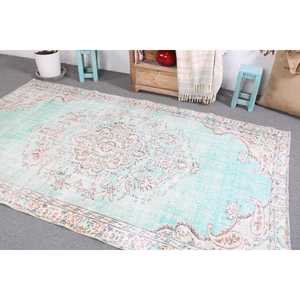 Alfombra Turca Tradicional Ecológica de 5.1x8.5 pies, Alfombra Grande de Lana con Diseño de Parches en Azul y Blanco con Base de Látex - Product Image 4