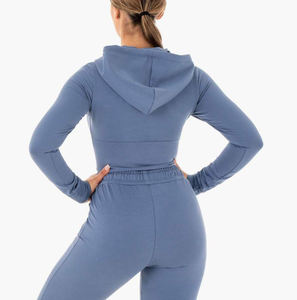 High Quality Cotton Womens <b>Crop</b> <b>Top</b> Hoodie Customizable Hooded Sweatshirt for Athleisure Gym or Daily Wear - Product Image 3