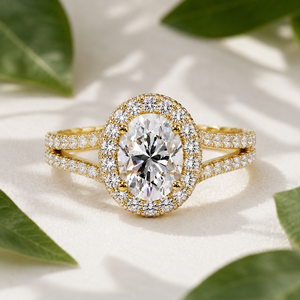 Anillo de Oro Sólido de 14K con Halo Ovalado de Diamantes Cultivados en Laboratorio, Anillo de Boda con Diamantes Engastados en Pavé, Certificado IGI, Joyería Personalizada al por Mayor - Product Image 1