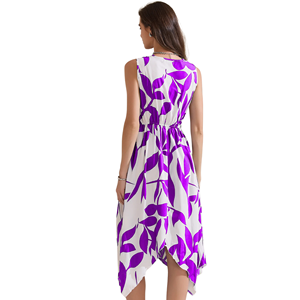 Robe sans manches florale col V profond ourlet irrégulier Robe midi robe moulante - Product Image 6