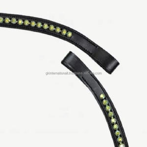 Customized Handmade Empty Channel Leather Horse brow band Inlaid Light Green Round Crystals Mega Bling <b>Bridle</b> brow band - Product Image 2