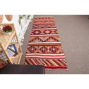 Vintage Turkish <b>Runner</b> Rug 2.9x9.1 ft (89x276 cm), <b>Red</b> Patchwork Herki Rug - Product Image 1