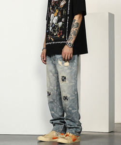 Pantalones vaqueros cómodos Nuevos hombres Retro High Street Pantalones rectos sueltos para hacer viejos pantalones casuales de nicho - Product Image 4