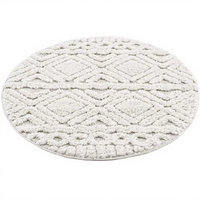 Premium Fluffy Cotton Boho Round Bathmat with Tufted Geometric Design Anti-Slip Eco-Friendly Latex Backing for Home & Hotel Use