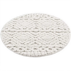 Alfombra de Baño Redonda de Algodón Afelpado de Primera Calidad con Diseño Geométrico Acolchado, Antideslizante, Respetuosa con el Medio Ambiente, con Reverso de Látex para Uso en el Hogar y Hoteles - Product Image 1