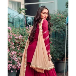 Ensemble de robe Abaya musulmane élégante de couleur vin marron du Moyen-Orient 2024-2026, en crêpe de qualité supérieure, dentelle, col rond, écologique, respirant, longueur totale - Product Image 6