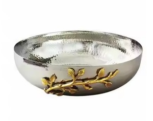 Plato para servir de forma redonda chapado en oro, Frutero de acero completo para uso comercial en el hogar, decoración para servir alimentos, embalaje de cartón para mezclar - Product Image 3