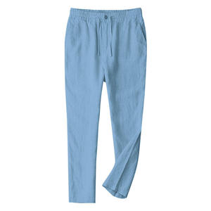 Pantalons en lin de haute qualité pour hommes, confortables, décontractés, logo personnalisé, surdimensionnés, amples, taille élastique, légers, en pur lin - Product Image 2