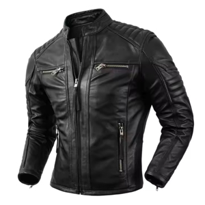 Veste en cuir noir pour hommes de Service OEM 2025 avec col montant veste de produit en toile à manches longues pour hommes expédition DDP - Product Image 1