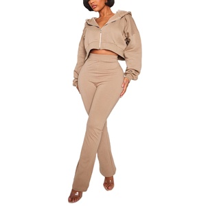 Women's Tracksuits With Your Logo 2025 Latest Fashion Flared Sweat Pant Acid Wash Tracksuits <b>Set</b> <b>Knitted</b> Skinny Fit Two-Pieces - Product Image 1