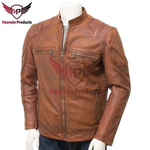Chaqueta de Cuero Genuino Vintage para Hombre, Estilo Cafe Racer, Marrón, para Motociclista, de Piel Vacuna, Desgastada, Casual, Personalizada, OEM, ODM, Venta al Por Mayor - Product Image 2