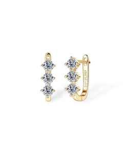 Pendientes de Aro con Tres Diamantes Redondos Cultivados en Laboratorio, Oro Sólido de 14K, Joyería Elegante de Última Moda para Mujer, Regalo de Boda - Product Image 5