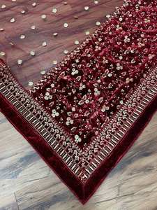 Robe Anarkali en velours marron royal brodée avec un travail lourd de zari et un dupatta Couture festive royale de luxe signature - Product Image 2