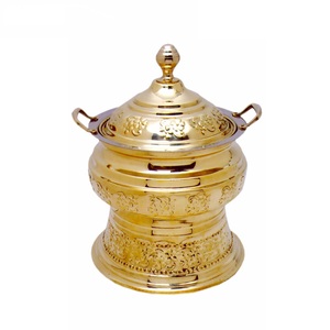 Chauffe-plat arrondi en métal en laiton avec poignée Casseroles de buffet servant un chauffe-plat de finition plaqué or - Product Image 3