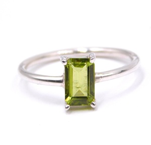 925 fin argent Sterling octogone coupe péridot pierre précieuse bague pierre verte plaqué rhodium lunette réglage Style classique pour mariage - Product Image 2