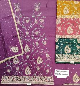 Designer moderne indien pakistanais belle fête porter des costumes non cousus brodé à la main en organza mode-avant traditionnel - Product Image 1