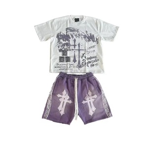 Boxy Fit camiseta y pantalones cortos Impresión de alta calidad Ropa de verano Deportes Fitness Gym Wear Anti Shrink Acid Wash Conjunto de dos piezas - Product Image 4