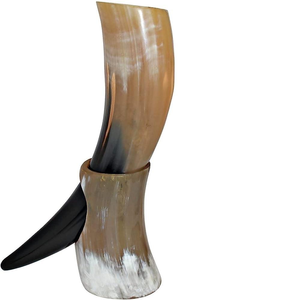 Cornes à boire Viking avec support en corne sculpté Décoration de la maison écologique en cornes de buffle par Crescent Crafts India - Product Image 2
