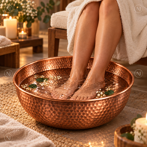 Bassin de pédicure rond en cuivre martelé antique pour spa des pieds professionnel en salon - Product Image 6