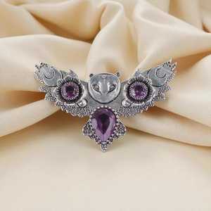 Pendentif Hibou en Argent Sterling Fait Main avec Améthyste, Bijou pour Enfants, Collier en Pierre Précieuse, Cadeau d'Halloween, Vente en Gros, Haute Qualité, Unique - Product Image 6
