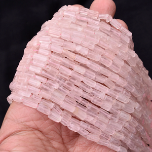 Perles en quartz rose AAA+ 4x8mm en forme de tube cubique, quartz rose naturel doux, pierres semi-précieuses, perles lisses en forme de briques pour la fabrication de bijoux - Product Image 3