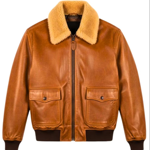 Veste aviateur en cuir véritable pour homme avec col en fausse fourrure, style pilote classique, veste en cuir - Product Image 1