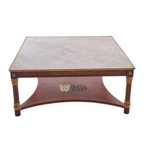 Mesa de Centro Cuadrada de Lujo con Tapa de Mármol Blanco y Elegantes Detalles Dorados Tallados a Mano para Muebles Clásicos de Sala de Estar - Product Image 1