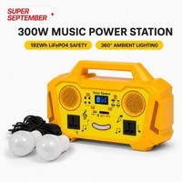 Station d'alimentation portable à énergie solaire 300W, haut-parleur Bluetooth Hi-Fi, lumières de fête, batterie LiFePO4 192Wh, radio FM, double prise AC