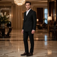 Costume Homme Noir Croisé à Boutons Bas, Revers Pointus, Poches à Rabat, pour Affaires et Soirées Formelles, Sur Mesure (MTM)