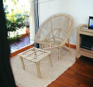 Chaises de jardin en rotin beige d'extérieur et table basse meubles de restaurant chaise de restaurant cannée faite à la main avec tabouret - Product Image 6
