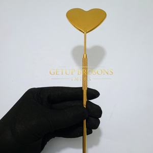 Nuevo estilo de espejo de acero inoxidable con logotipo personalizado, iluminado, de un solo bolsillo, para extensión de pestañas, diseño de corazón, agarre de diamante, oro plasma. - Product Image 4