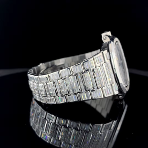 Montre de luxe pour hommes ton argent baguette moissanite diamant bling montre-bracelet hip hop bijoux personnalisés cadeau montre-bracelet - Product Image 3