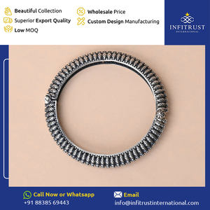 Vêtements de fiançailles pour femmes en argent sterling 925 de style Kada Bracelets en argent oxydé à motif floral de fabricant certifié - Product Image 2