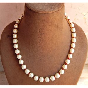 สร้อยเงิน925พร้อมไข่มุกน้ำจืดสีขาวธรรมชาติและลูกปัดโกเมนของขวัญสร้อยคอเงินหรูหรา - Product Image 6