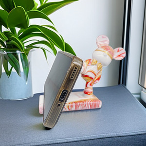 Support <span class=keywords><strong>de</strong></span> téléphone portable en résine blanche pour peinture fluide DIY, motifs Ours et Lapin créatifs, vente en gros - Product Image 3