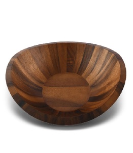 Grand saladier en bois d'acacia artisanal, grain naturel, plat de service de cuisine, décoration rustique de table à manger de style ferme - Product Image 1