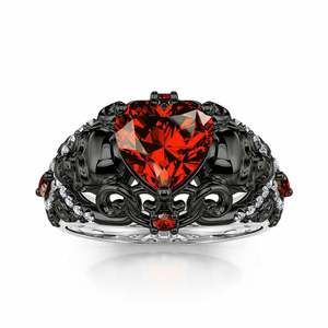 Jeulia Sterling Silver Black Twist Ruby Heart <b>Skull</b> <b>Ring</b>-Vintage Hiphop Creative Inlay Jewelry - Product Image 3