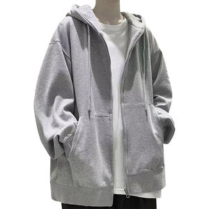 Sweat à capuche zippé pour hommes Automne Hiver Style Sportswear pour l'hiver Couleur unie 100% coton avec cordon de serrage Sweat à capuche zippé pour hommes - Product Image 6