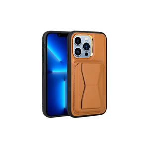 Étui portefeuille en cuir PU marron clair de qualité supérieure pour iPhone 12 Pro Max avec porte-cartes et support rabattable - Product Image 1