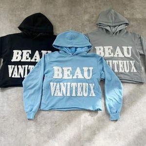 Patch brodé personnalisé, sweat-shirt à capuche oversize à épaules tombantes pour homme, streetwear, ourlet brut, haut de yoga, 100% coton, lettre - Product Image 2