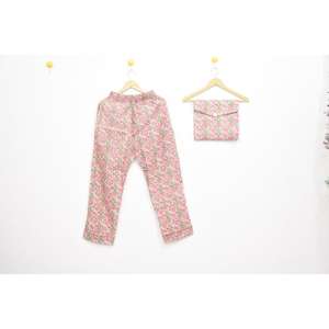 Vente flash Ensemble de pyjama en coton bleu à fleurs Impression à la main Vêtements de nuit pour femmes Ensembles de vêtements de nuit confortables pour femmes - Product Image 3