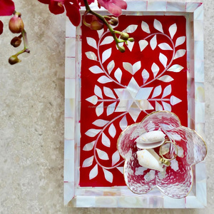 Bandejas de servicio de nácar con incrustaciones de hueso hechas a mano de lujo con espacio acrílico para servir - Product Image 3