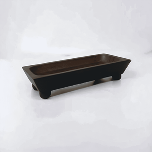 Bol rectangulaire en bois de manguier noir sculpté à la main avec pieds remplis de cire Style moderne naturel pour lanterne de table décorative pour la maison - Product Image 1