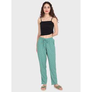 Pantalon de pyjama décontracté en coton imprimé vert sarcelle pour femme Evolve, avec fermeture boutonnée mignonne, vêtements d'intérieur doux pour l'été - Product Image 2