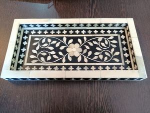Bandeja para servir con incrustaciones de hueso con patrones de diseño floral navideño para cocina, bandeja para ocasiones con incrustaciones de hueso para uso doméstico - Product Image 6