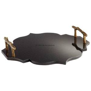 Aspecto atractivo Forma irregular Color negro Mármol Hecho Único Diseñador de lujo Bandeja para servir con asas de metal dorado de la India - Product Image 1