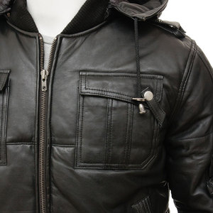 Veste en cuir pour homme à prix compétitif avec plusieurs poches, style streetwear, vêtement d'hiver, veste d'hiver - Product Image 5