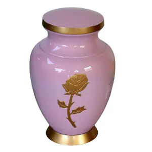 Venta caliente Urnas de metal de latón Esmalte Rosa urna de cremación Premium Tinta funeraria Esmalte Urna de cremación con Flor de Oro - Product Image 1